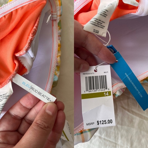 NWT Bleu Rod Beattie Multicolour Plaid Ruffle One-Piece Swimsuit 14 - Picture 6 of 16